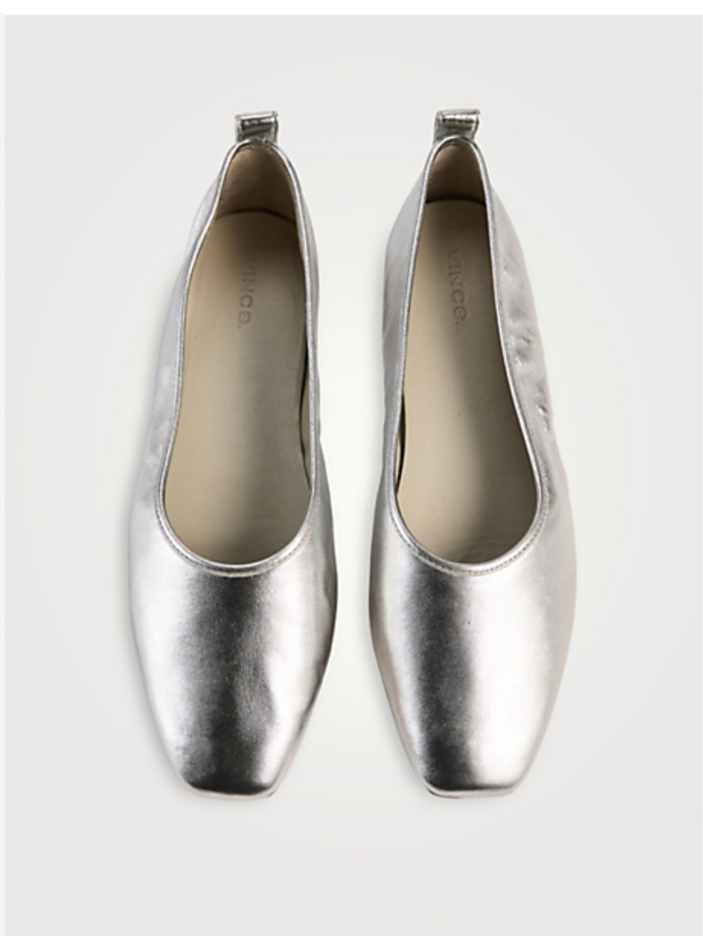 Vince Metallic Silver Leather Ballet Flats